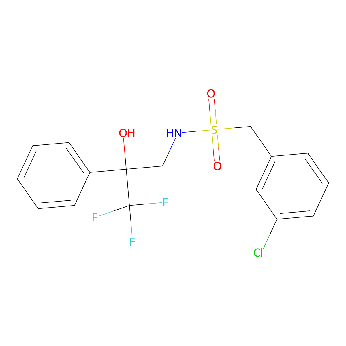1-(3-chlorophenyl)-N-(3,3,3-trifluoro-2-hydroxy-2-phenylpropyl)methanesulfonamide molecular structure, CAS 1351630-40-4