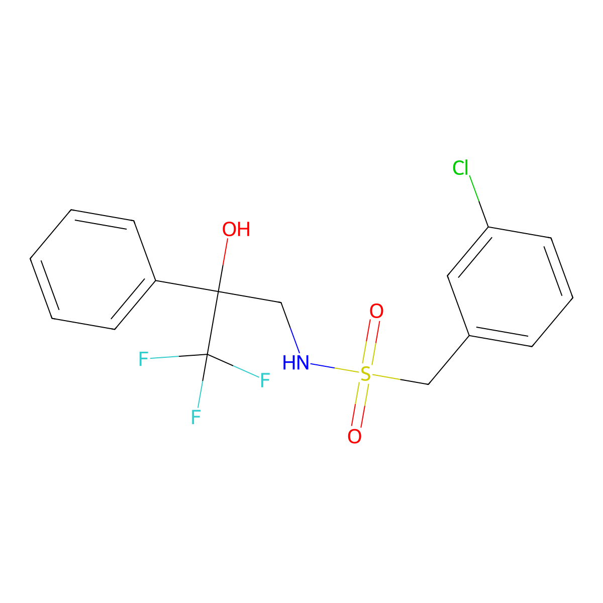1-(3-chlorophenyl)-N-(3,3,3-trifluoro-2-hydroxy-2-phenylpropyl)methanesulfonamide molecular structure, CAS 1351630-40-4