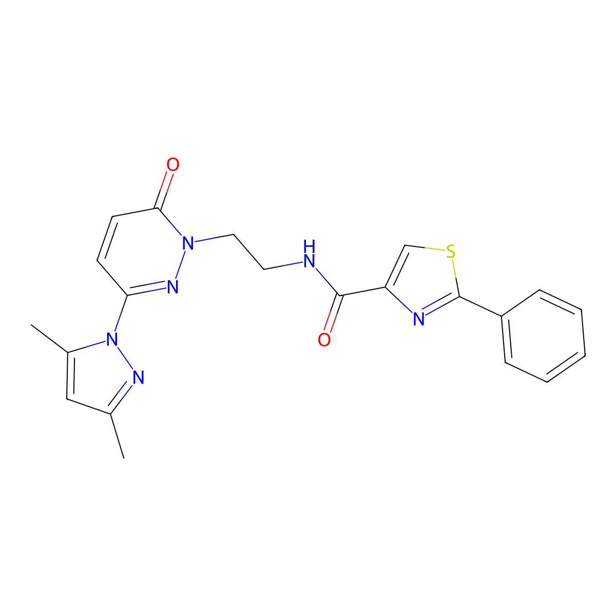N-(2-(3-(3,5-dimethyl-1H-pyrazol-1-yl)-6-oxopyridazin-1(6H)-yl)ethyl)-2-phenylthiazole-4-carboxamide molecular structure, CAS 1351630-53-9