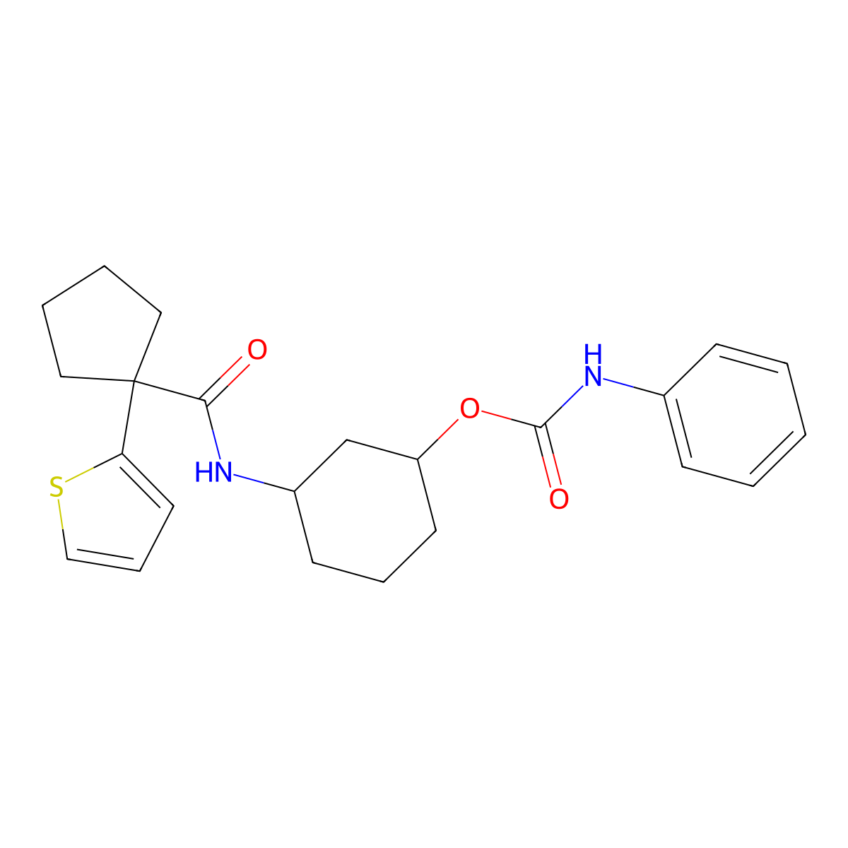 3-(1-(Thiophen-2-yl)cyclopentanecarboxamido)cyclohexyl phenylcarbamate molecular structure, CAS 1351630-58-4