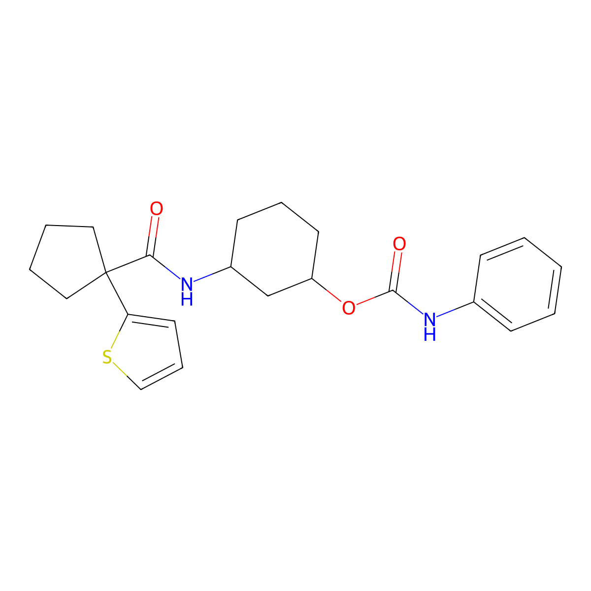 3-(1-(Thiophen-2-yl)cyclopentanecarboxamido)cyclohexyl phenylcarbamate molecular structure, CAS 1351630-58-4