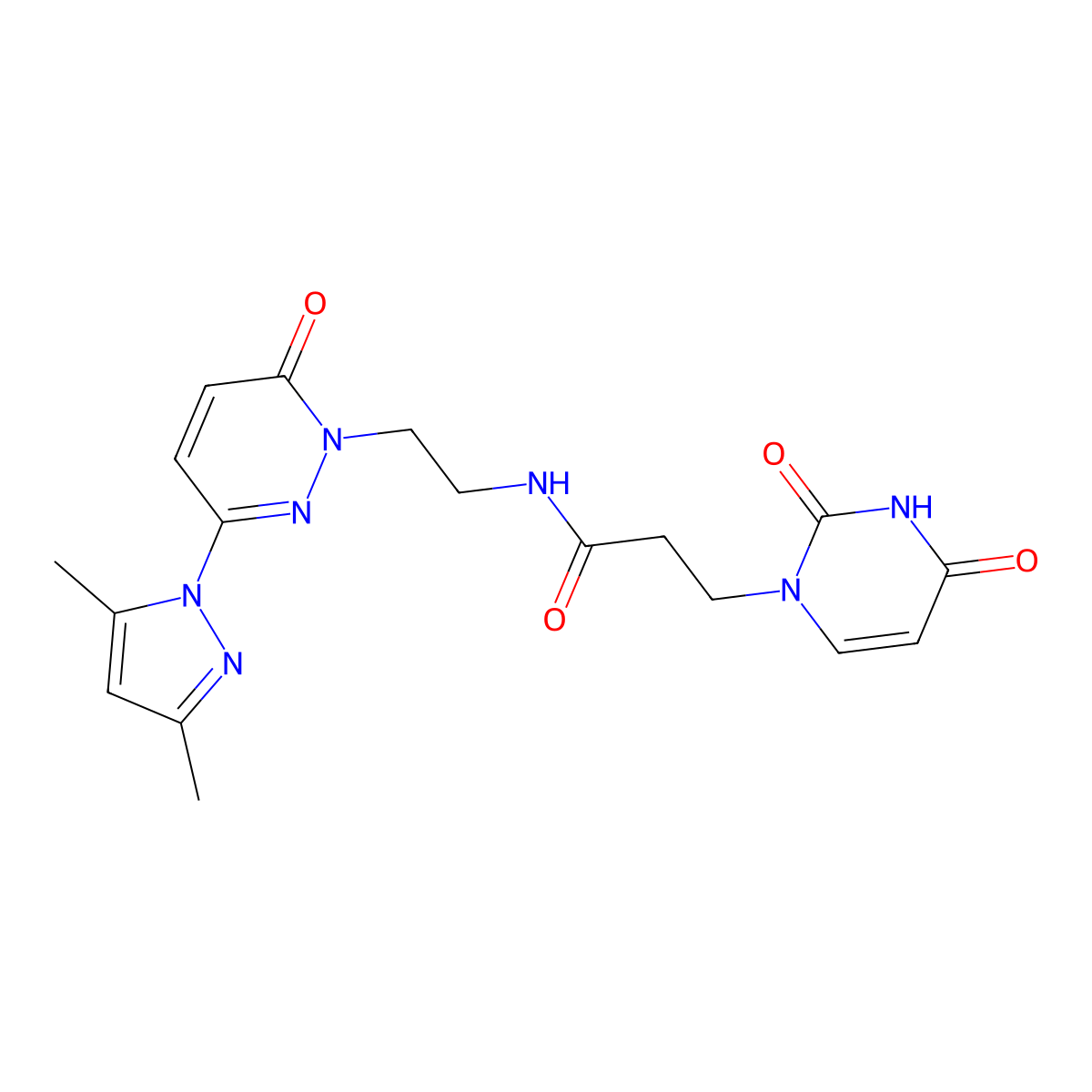 N-(2-(3-(3,5-dimethyl-1H-pyrazol-1-yl)-6-oxopyridazin-1(6H)-yl)ethyl)-3-(2,4-dioxo-3,4-dihydropyrimidin-1(2H)-yl)propanamide molecular structure, CAS 1351630-59-5