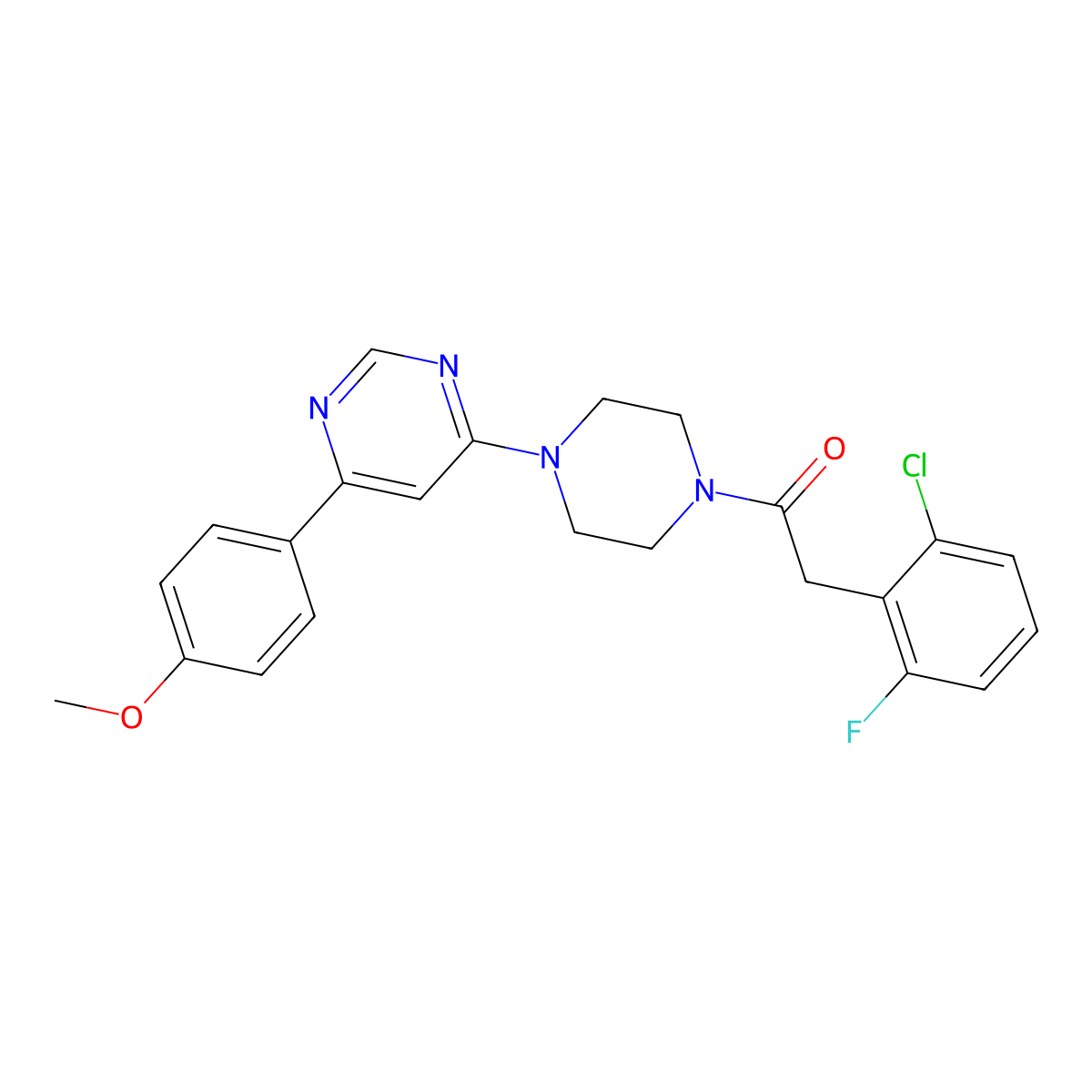 2-(2-Chloro-6-fluorophenyl)-1-(4-(6-(4-methoxyphenyl)pyrimidin-4-yl)piperazin-1-yl)ethanone molecular structure, CAS 1351630-62-0