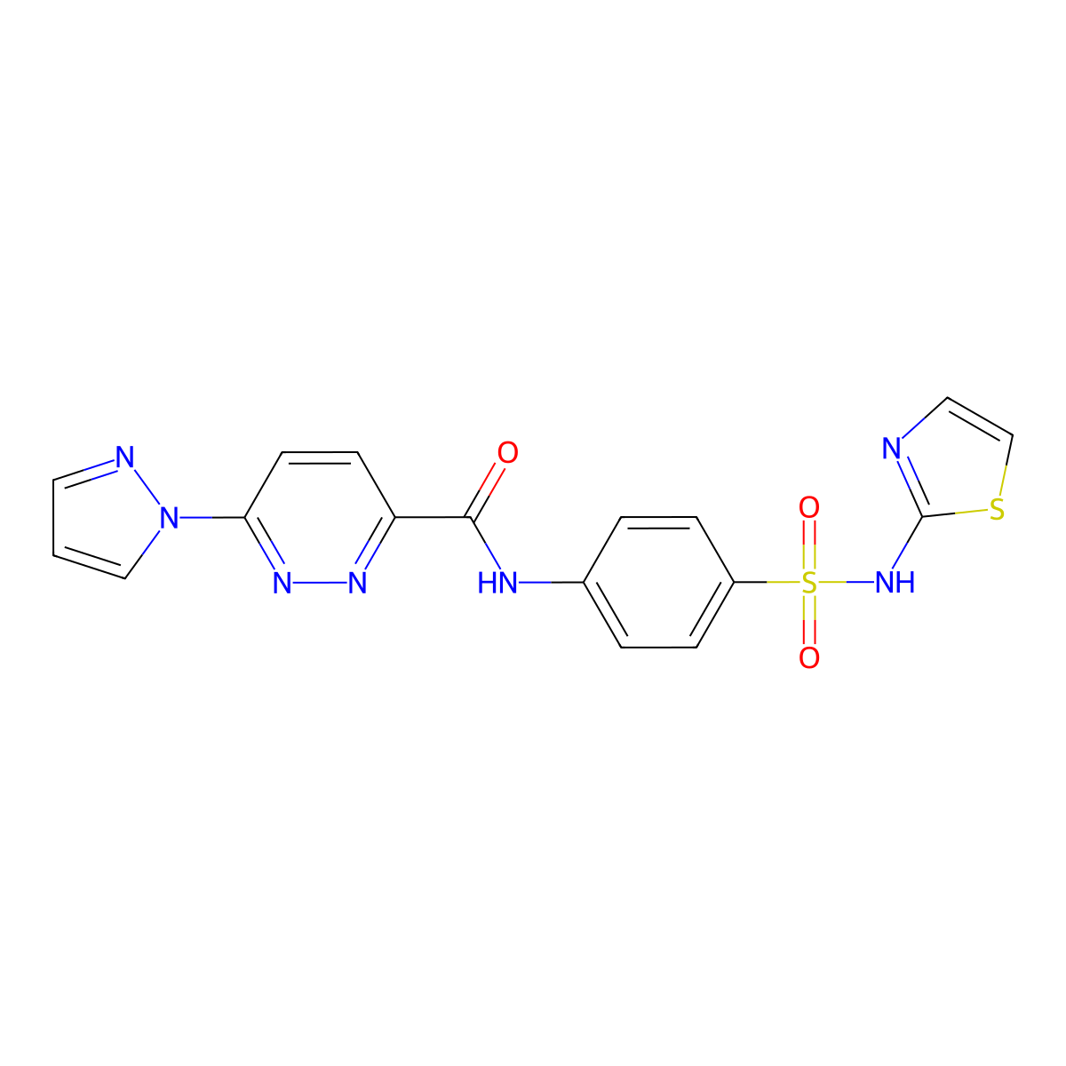 6-(1H-pyrazol-1-yl)-N-(4-(N-(thiazol-2-yl)sulfamoyl)phenyl)pyridazine-3-carboxamide molecular structure, CAS 1351630-68-6