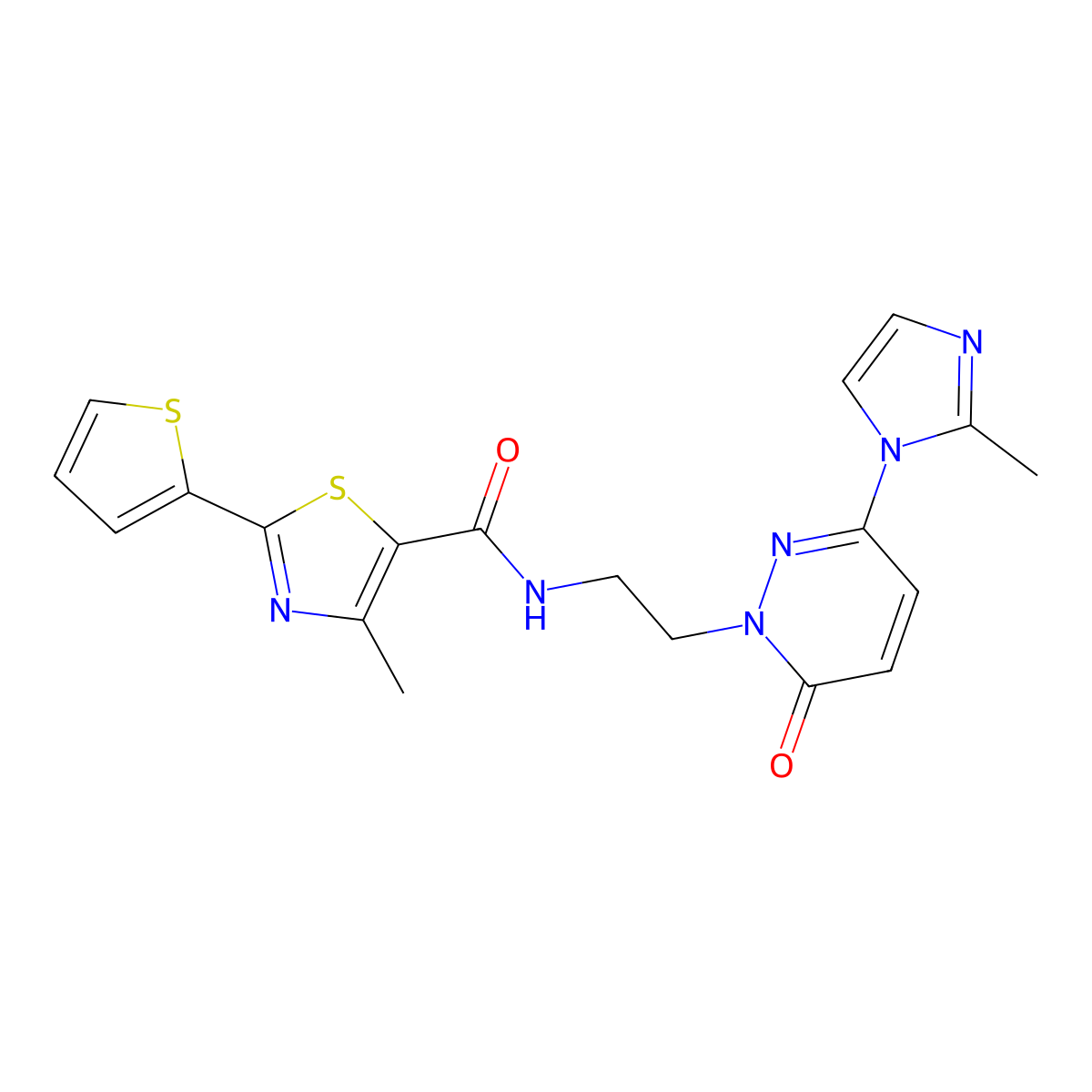 4-methyl-N-(2-(3-(2-methyl-1H-imidazol-1-yl)-6-oxopyridazin-1(6H)-yl)ethyl)-2-(thiophen-2-yl)thiazole-5-carboxamide molecular structure, CAS 1351630-74-4