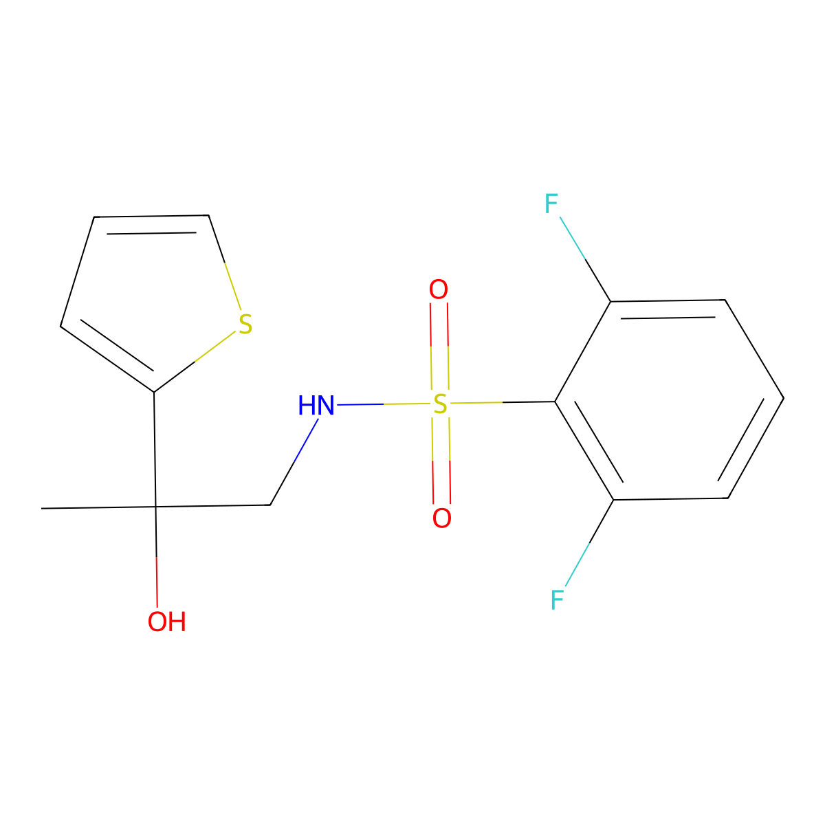 2,6-difluoro-N-(2-hydroxy-2-(thiophen-2-yl)propyl)benzenesulfonamide molecular structure, CAS 1351630-84-6