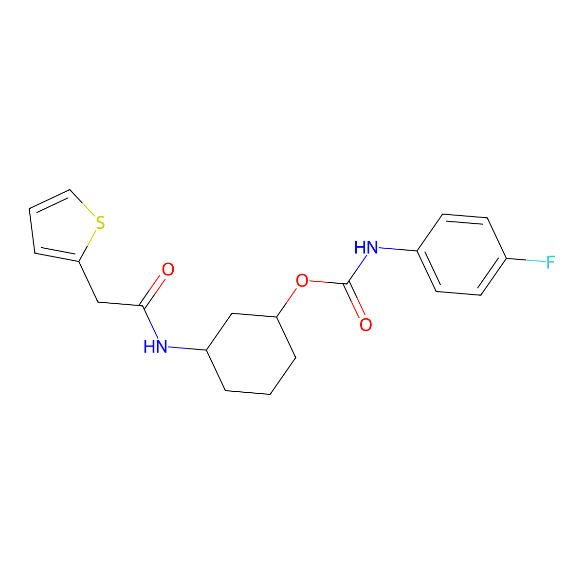 3-(2-(Thiophen-2-yl)acetamido)cyclohexyl (4-fluorophenyl)carbamate molecular structure, CAS 1351630-88-0
