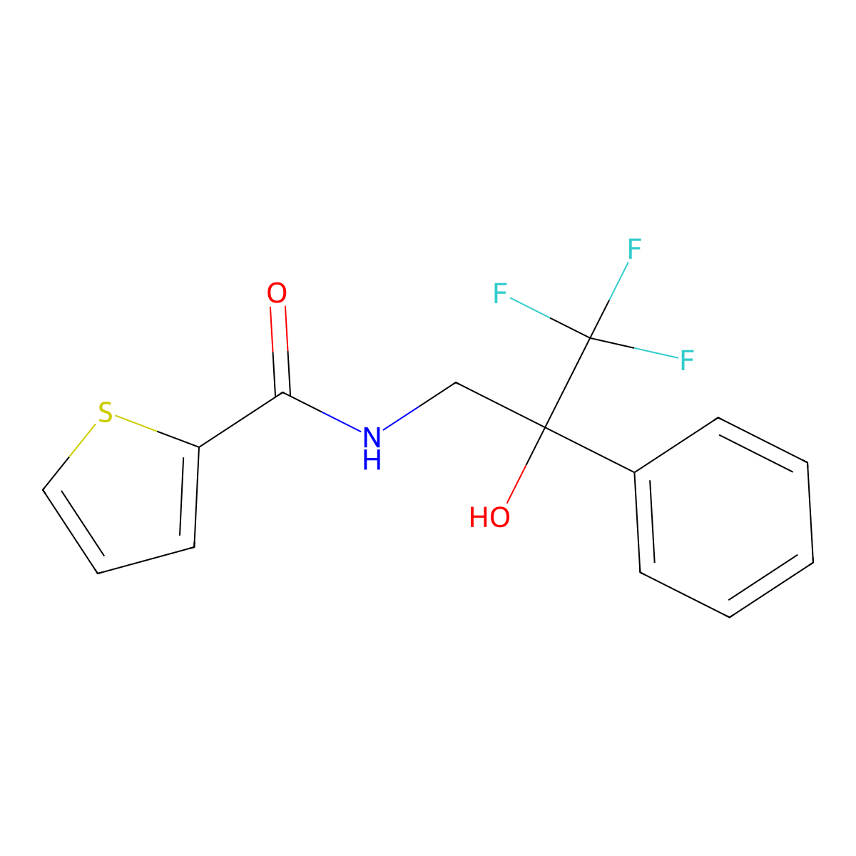 N-(3,3,3-trifluoro-2-hydroxy-2-phenylpropyl)thiophene-2-carboxamide molecular structure, CAS 1351630-92-6
