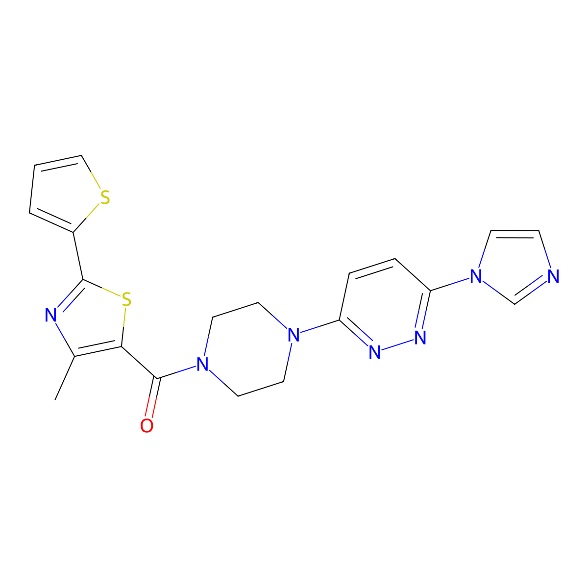 (4-(6-(1H-imidazol-1-yl)pyridazin-3-yl)piperazin-1-yl)(4-methyl-2-(thiophen-2-yl)thiazol-5-yl)methanone molecular structure, CAS 1351630-93-7
