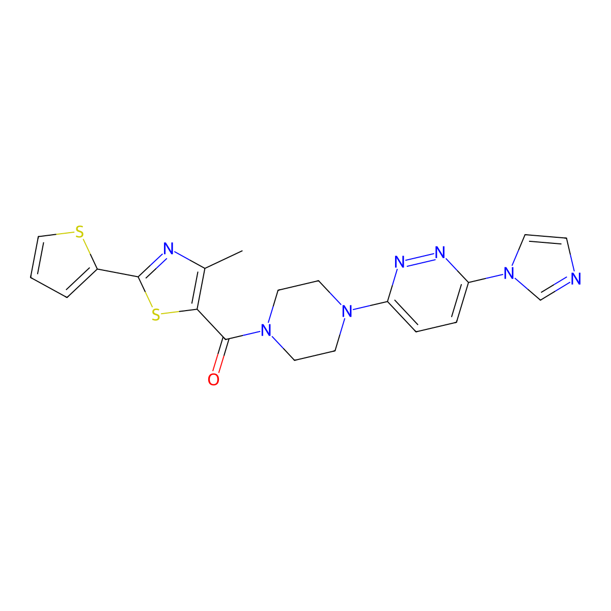 (4-(6-(1H-imidazol-1-yl)pyridazin-3-yl)piperazin-1-yl)(4-methyl-2-(thiophen-2-yl)thiazol-5-yl)methanone molecular structure, CAS 1351630-93-7