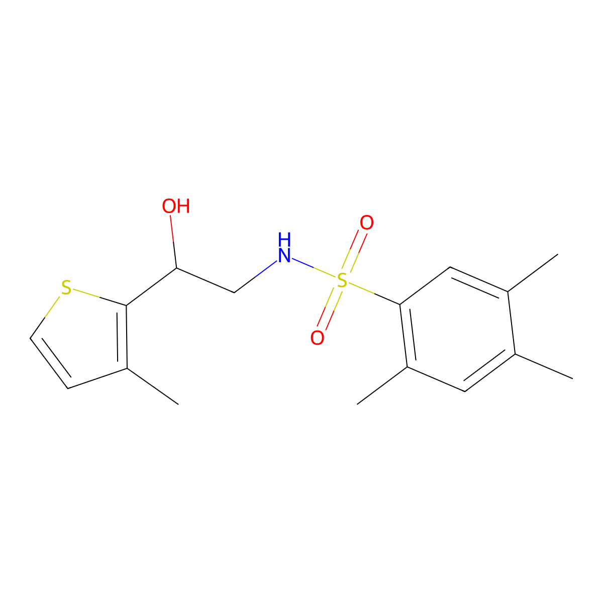 N-(2-hydroxy-2-(3-methylthiophen-2-yl)ethyl)-2,4,5-trimethylbenzenesulfonamide molecular structure, CAS 1351631-11-2