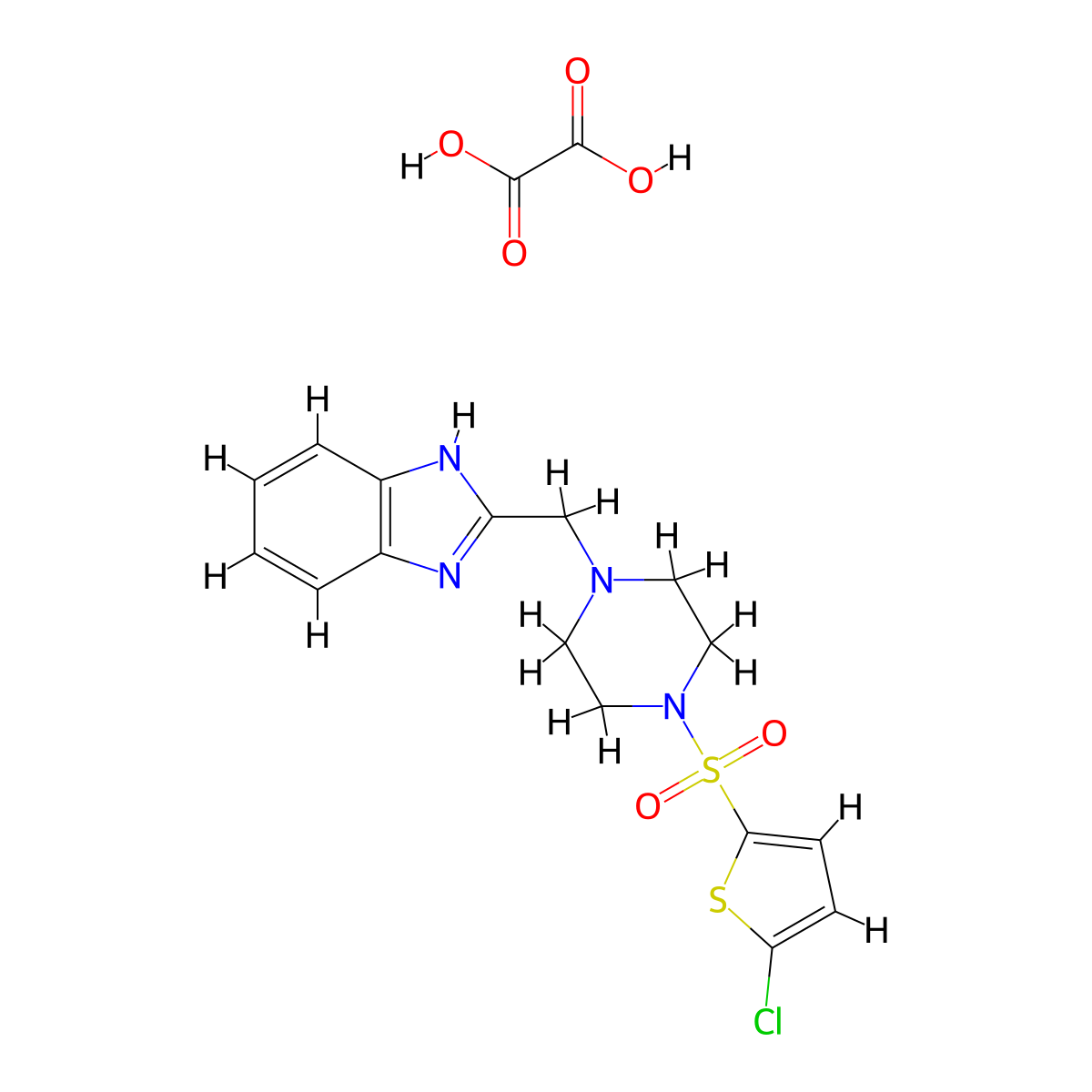 2-((4-((5-chlorothiophen-2-yl)sulfonyl)piperazin-1-yl)methyl)-1H-benzo[d]imidazole oxalate molecular structure, CAS 1351631-14-5