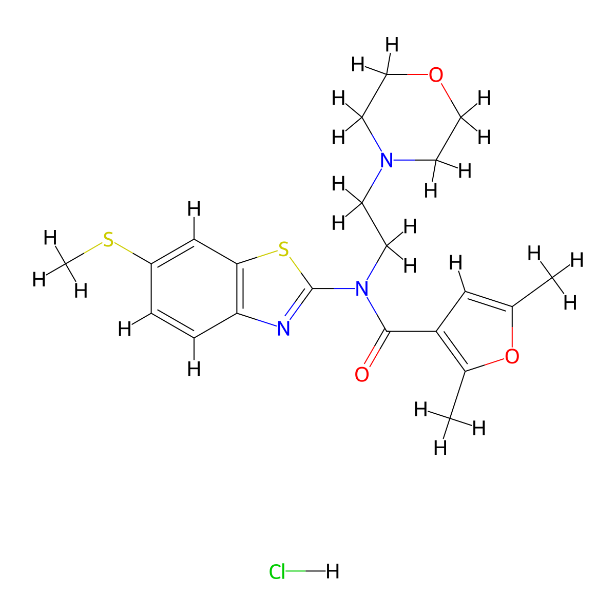 2,5-dimethyl-N-(6-(methylthio)benzo[d]thiazol-2-yl)-N-(2-morpholinoethyl)furan-3-carboxamide hydrochloride molecular structure, CAS 1351631-16-7