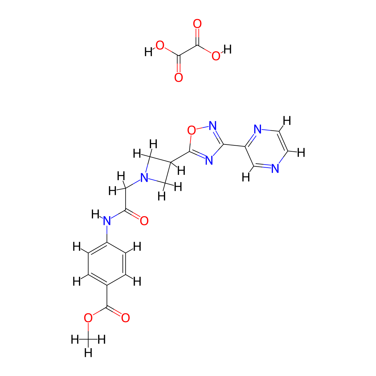 Methyl 4-(2-(3-(3-(pyrazin-2-yl)-1,2,4-oxadiazol-5-yl)azetidin-1-yl)acetamido)benzoate oxalate molecular structure, CAS 1351631-17-8