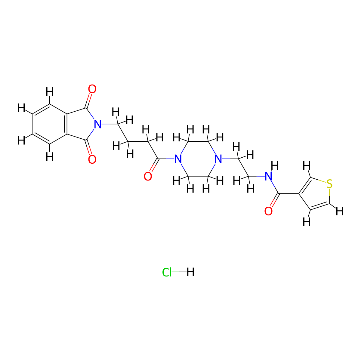 N-(2-(4-(4-(1,3-dioxoisoindolin-2-yl)butanoyl)piperazin-1-yl)ethyl)thiophene-3-carboxamide hydrochloride molecular structure, CAS 1351631-22-5