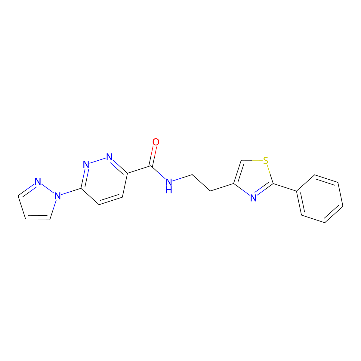 N-(2-(2-phenylthiazol-4-yl)ethyl)-6-(1H-pyrazol-1-yl)pyridazine-3-carboxamide molecular structure, CAS 1351631-24-7