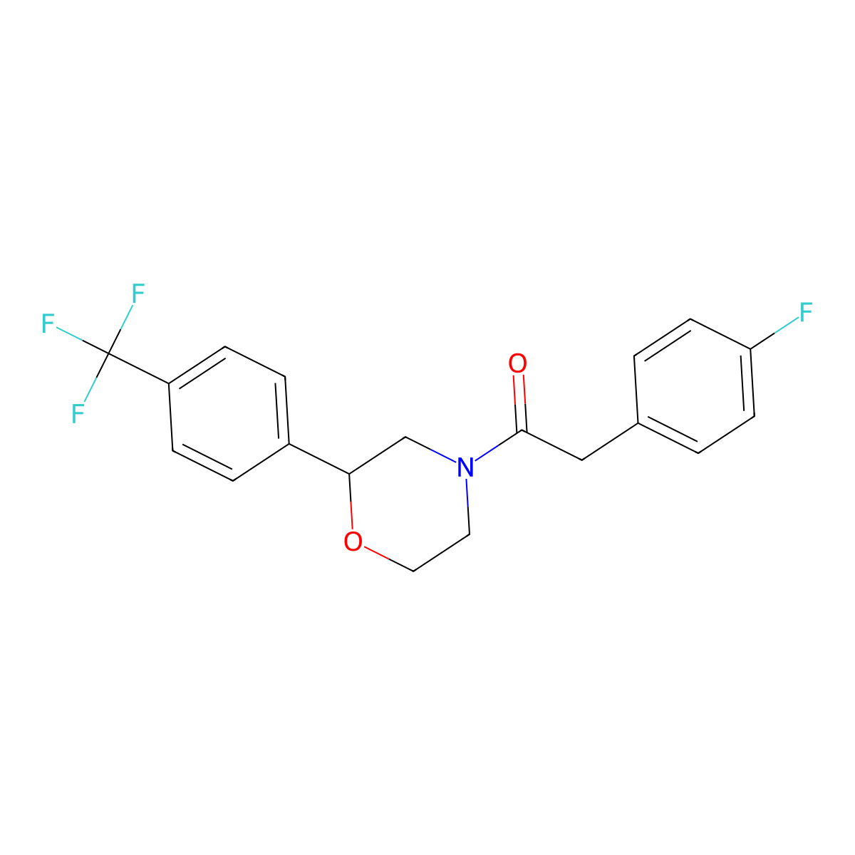 2-(4-Fluorophenyl)-1-(2-(4-(trifluoromethyl)phenyl)morpholino)ethanone molecular structure, CAS 1351631-28-1