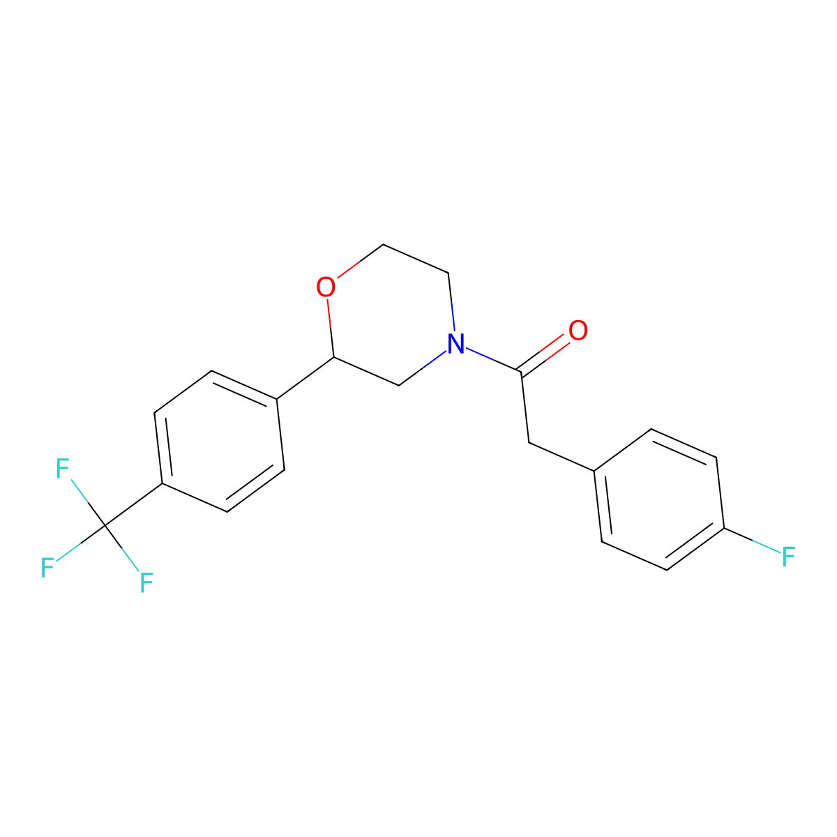 2-(4-Fluorophenyl)-1-(2-(4-(trifluoromethyl)phenyl)morpholino)ethanone molecular structure, CAS 1351631-28-1