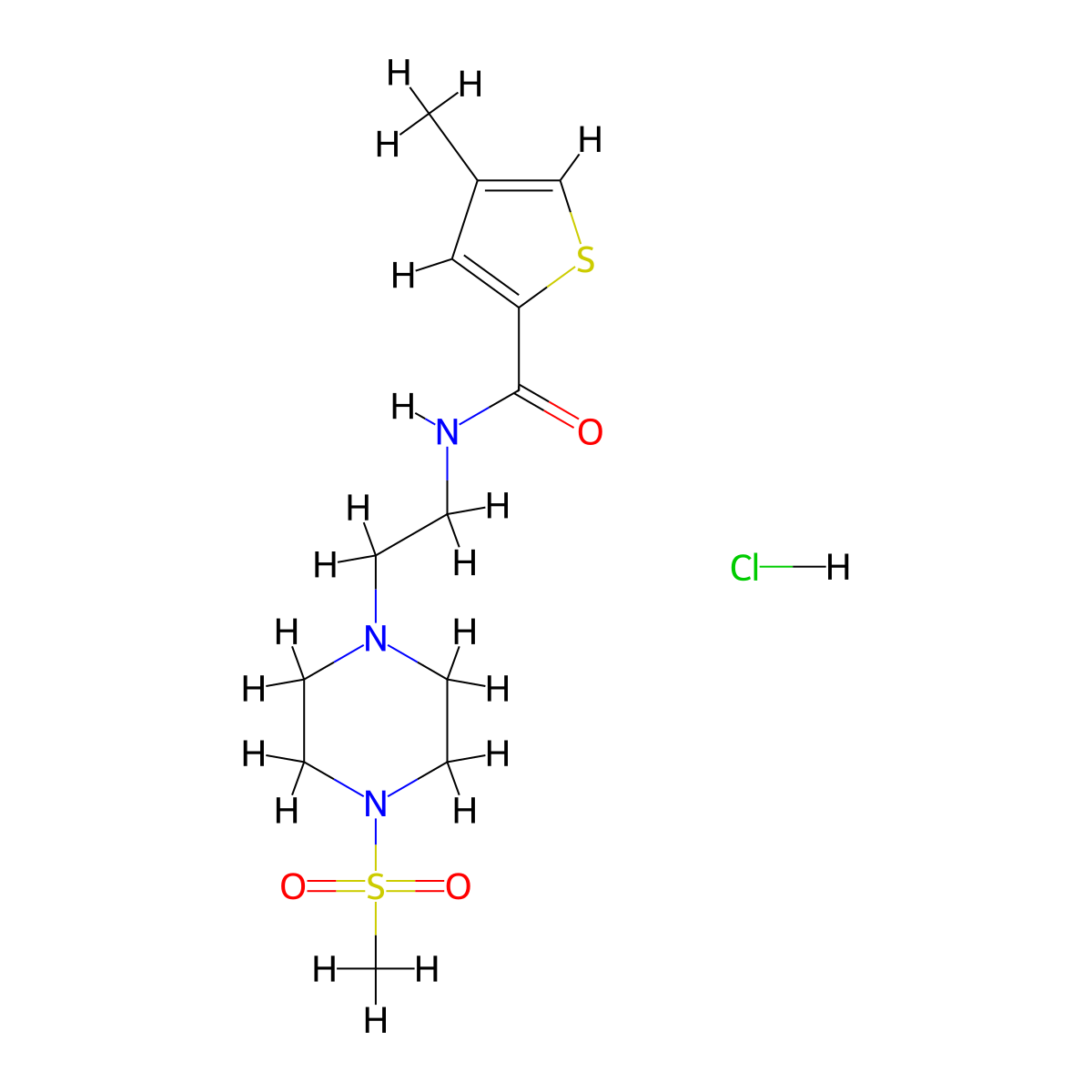 4-methyl-N-(2-(4-(methylsulfonyl)piperazin-1-yl)ethyl)thiophene-2-carboxamide hydrochloride molecular structure, CAS 1351631-29-2