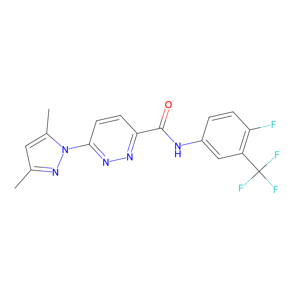 6-(3,5-dimethyl-1H-pyrazol-1-yl)-N-(4-fluoro-3-(trifluoromethyl)phenyl)pyridazine-3-carboxamide molecular structure, CAS 1351631-34-9