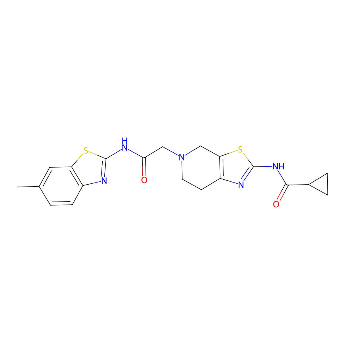 N-(5-(2-((6-methylbenzo[d]thiazol-2-yl)amino)-2-oxoethyl)-4,5,6,7-tetrahydrothiazolo[5,4-c]pyridin-2-yl)cyclopropanecarboxamide molecular structure, CAS 1351631-37-2