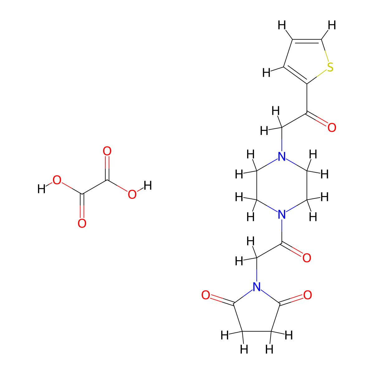 1-(2-Oxo-2-(4-(2-oxo-2-(thiophen-2-yl)ethyl)piperazin-1-yl)ethyl)pyrrolidine-2,5-dione oxalate molecular structure, CAS 1351631-38-3