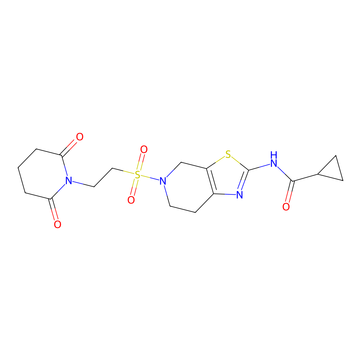 N-(5-((2-(2,6-dioxopiperidin-1-yl)ethyl)sulfonyl)-4,5,6,7-tetrahydrothiazolo[5,4-c]pyridin-2-yl)cyclopropanecarboxamide molecular structure, CAS 1351631-43-0