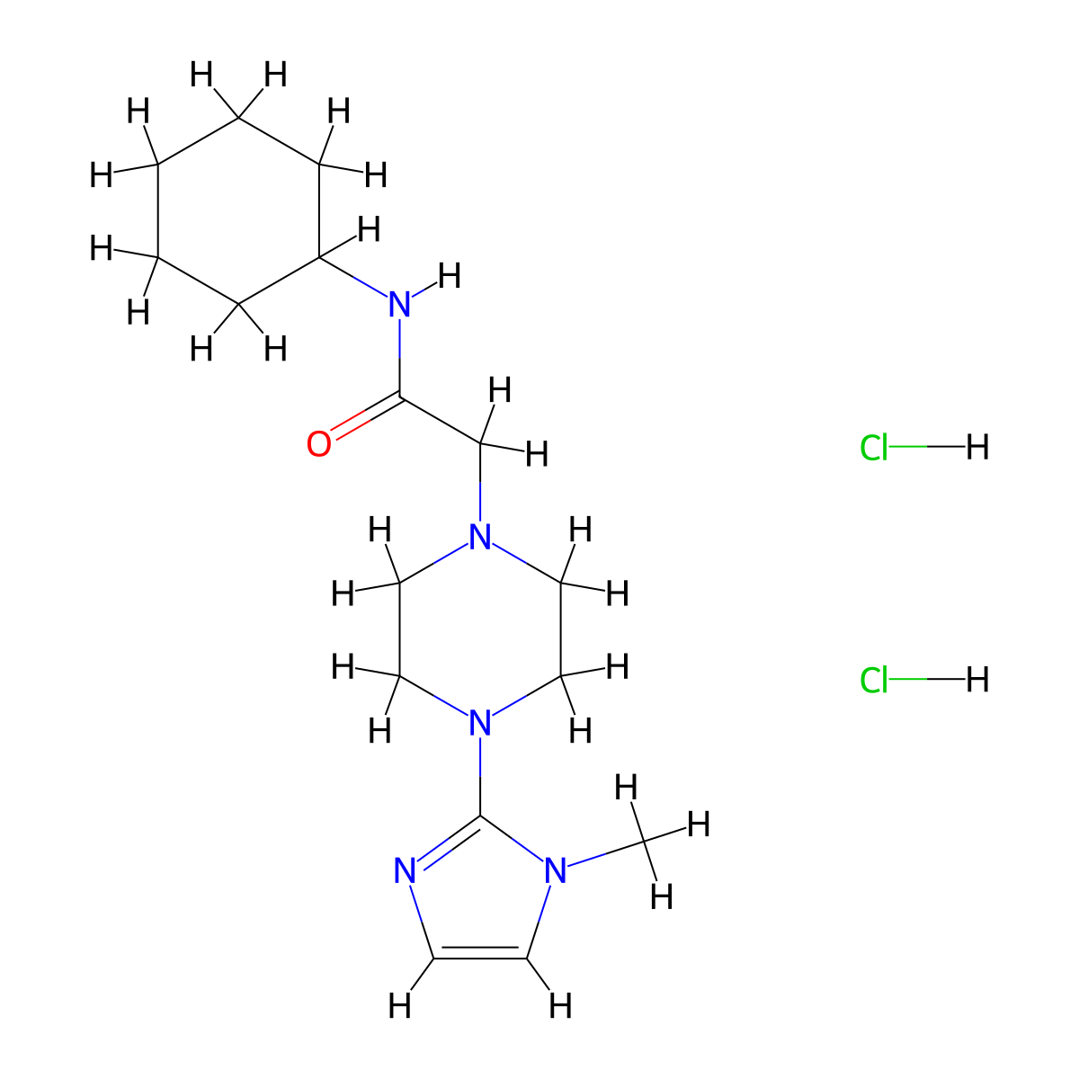 N-cyclohexyl-2-[4-(1-methyl-1H-imidazol-2-yl)piperazin-1-yl]acetamide dihydrochloride molecular structure, CAS 1351631-47-4