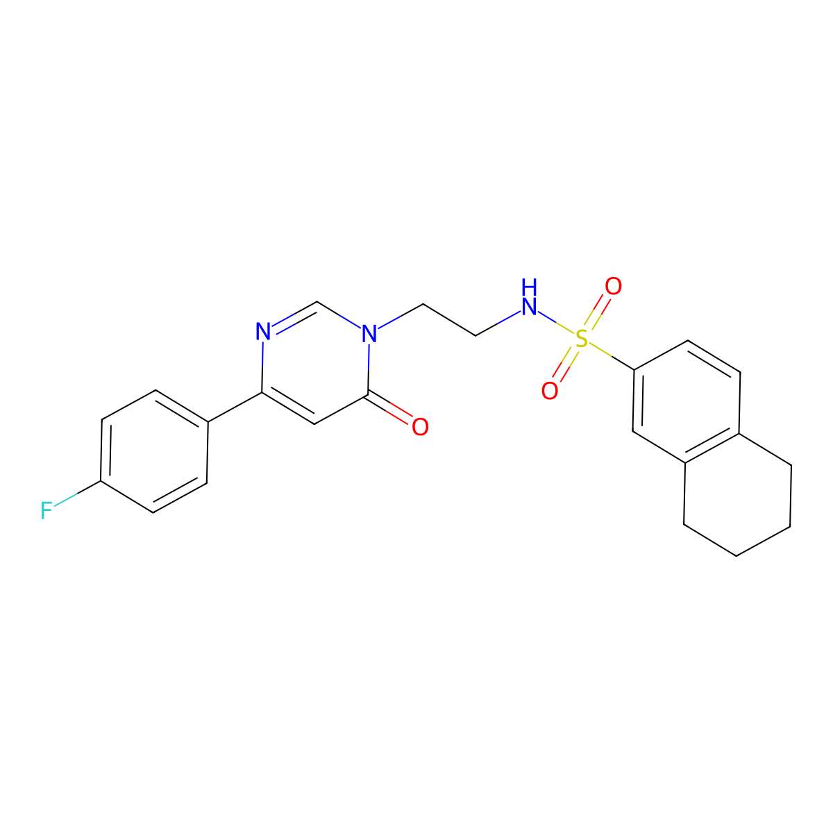 N-(2-(4-(4-fluorophenyl)-6-oxopyrimidin-1(6H)-yl)ethyl)-5,6,7,8-tetrahydronaphthalene-2-sulfonamide molecular structure, CAS 1351631-58-7