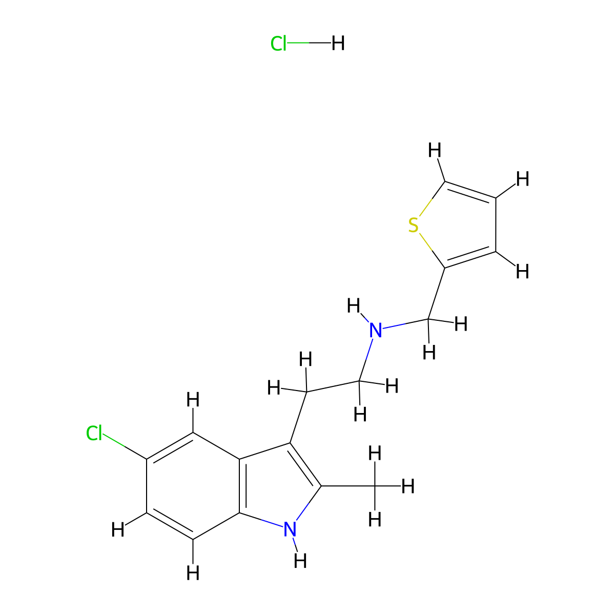 2-(5-chloro-2-methyl-1H-indol-3-yl)-N-(thiophen-2-ylmethyl)ethanamine hydrochloride molecular structure, CAS 1351631-59-8