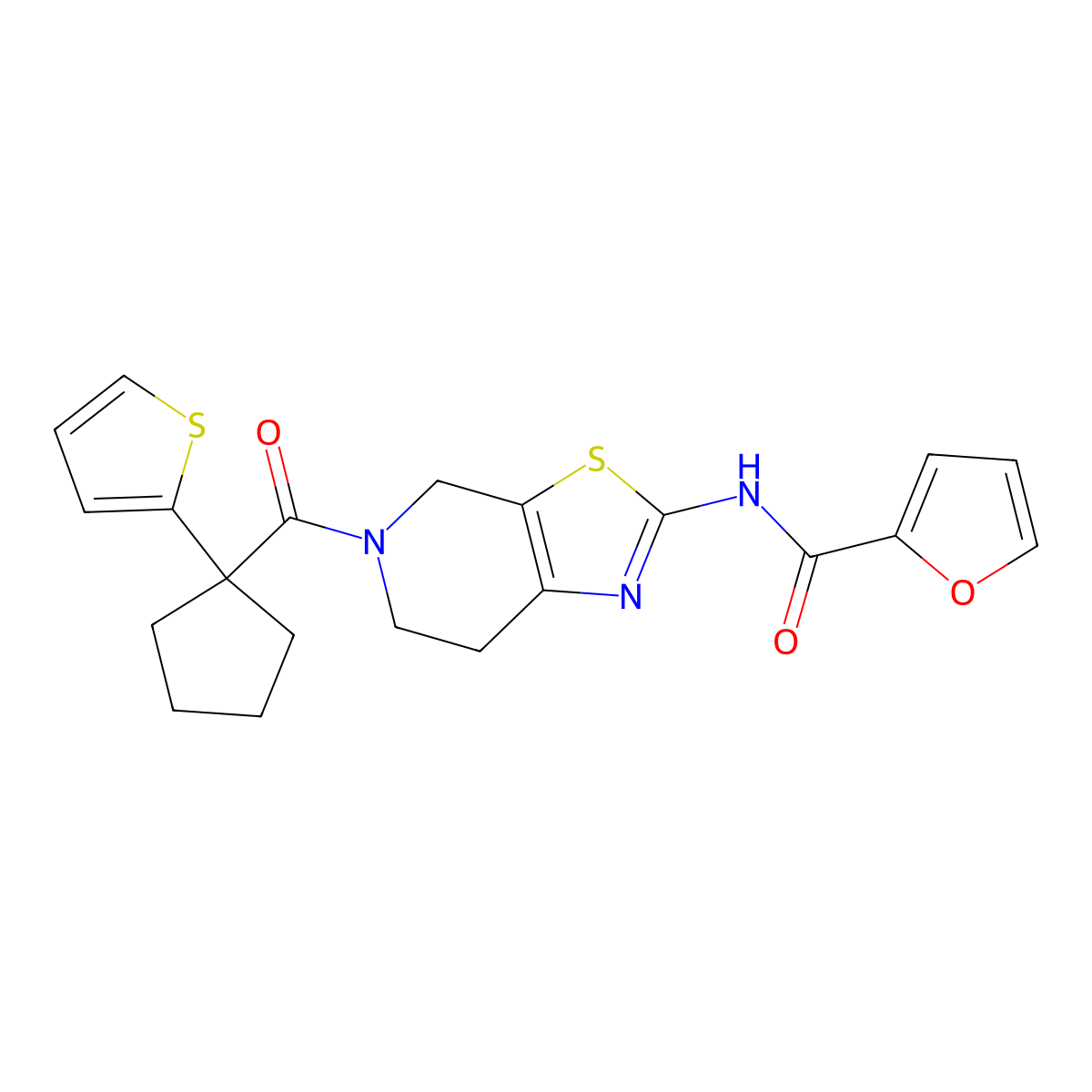 N-(5-(1-(thiophen-2-yl)cyclopentanecarbonyl)-4,5,6,7-tetrahydrothiazolo[5,4-c]pyridin-2-yl)furan-2-carboxamide molecular structure, CAS 1351631-63-4