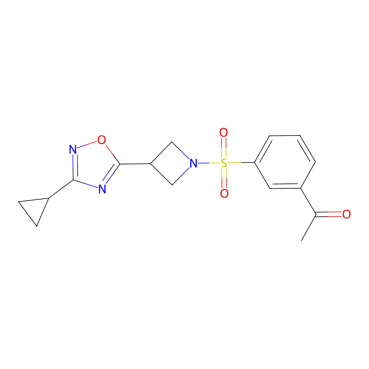1-(3-{[3-(3-Cyclopropyl-1,2,4-oxadiazol-5-yl)azetidin-1-yl]sulfonyl}phenyl)ethan-1-one molecular structure, CAS 1351631-64-5