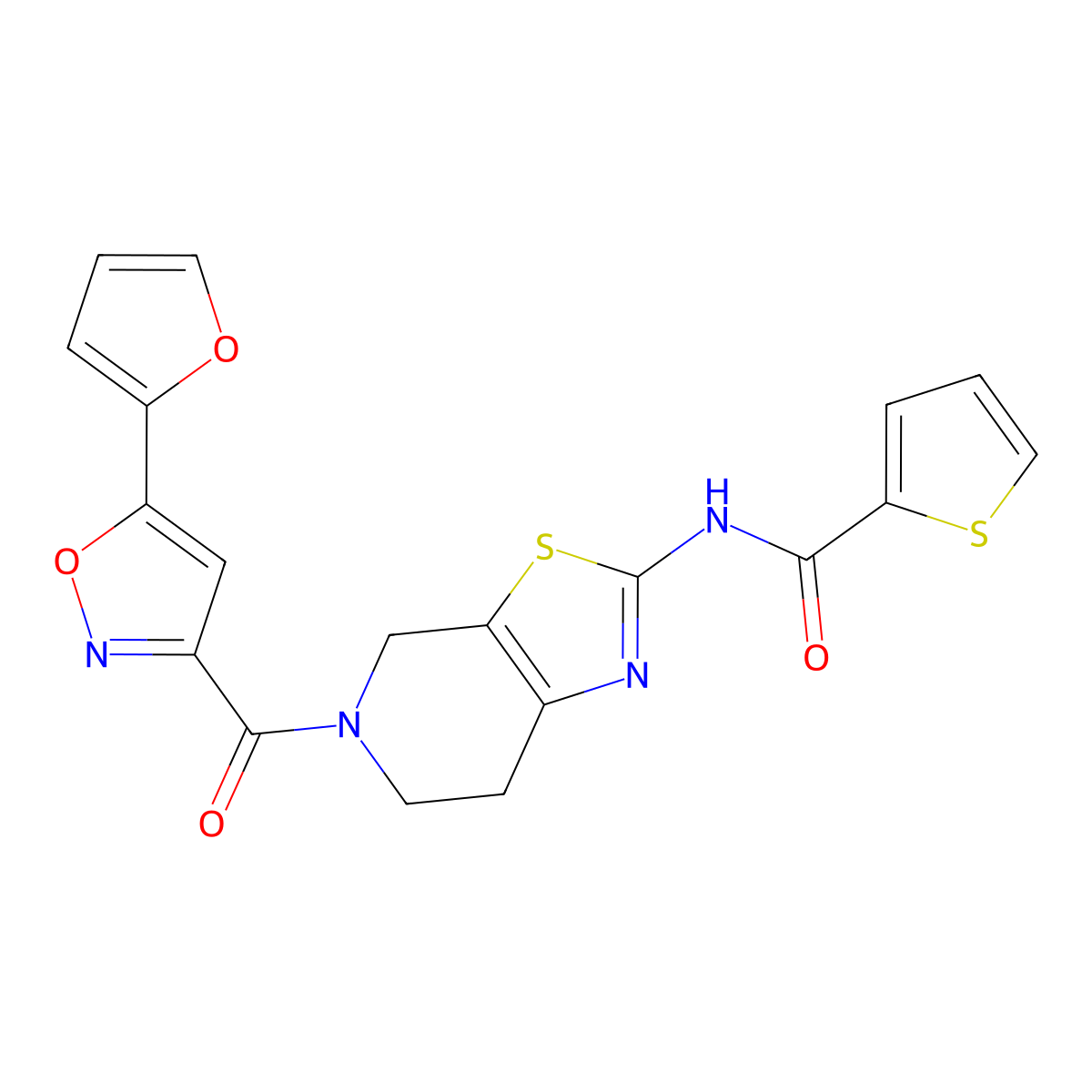 N-(5-(5-(furan-2-yl)isoxazole-3-carbonyl)-4,5,6,7-tetrahydrothiazolo[5,4-c]pyridin-2-yl)thiophene-2-carboxamide molecular structure, CAS 1351631-67-8