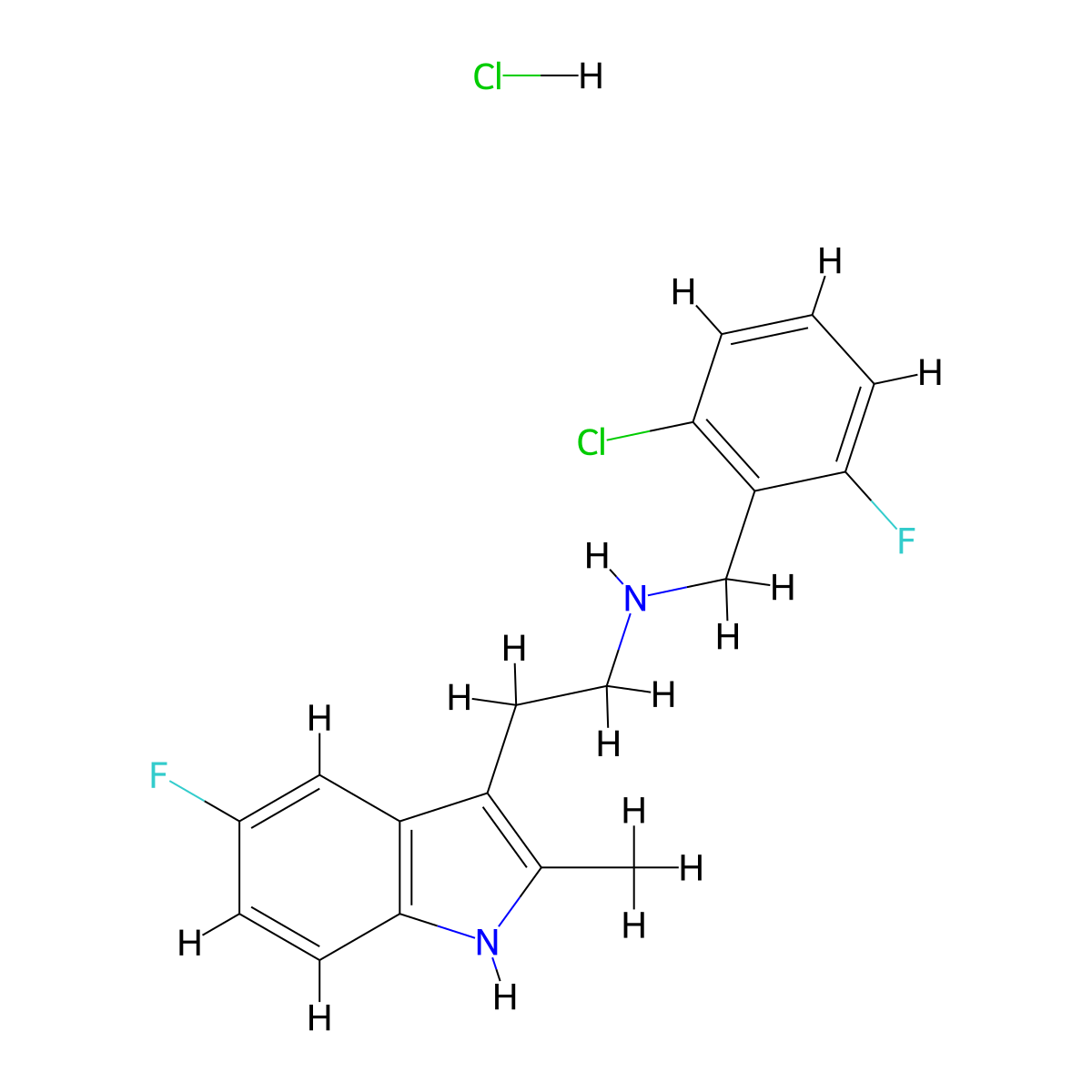 N-(2-chloro-6-fluorobenzyl)-2-(5-fluoro-2-methyl-1H-indol-3-yl)ethanamine hydrochloride molecular structure, CAS 1351631-68-9