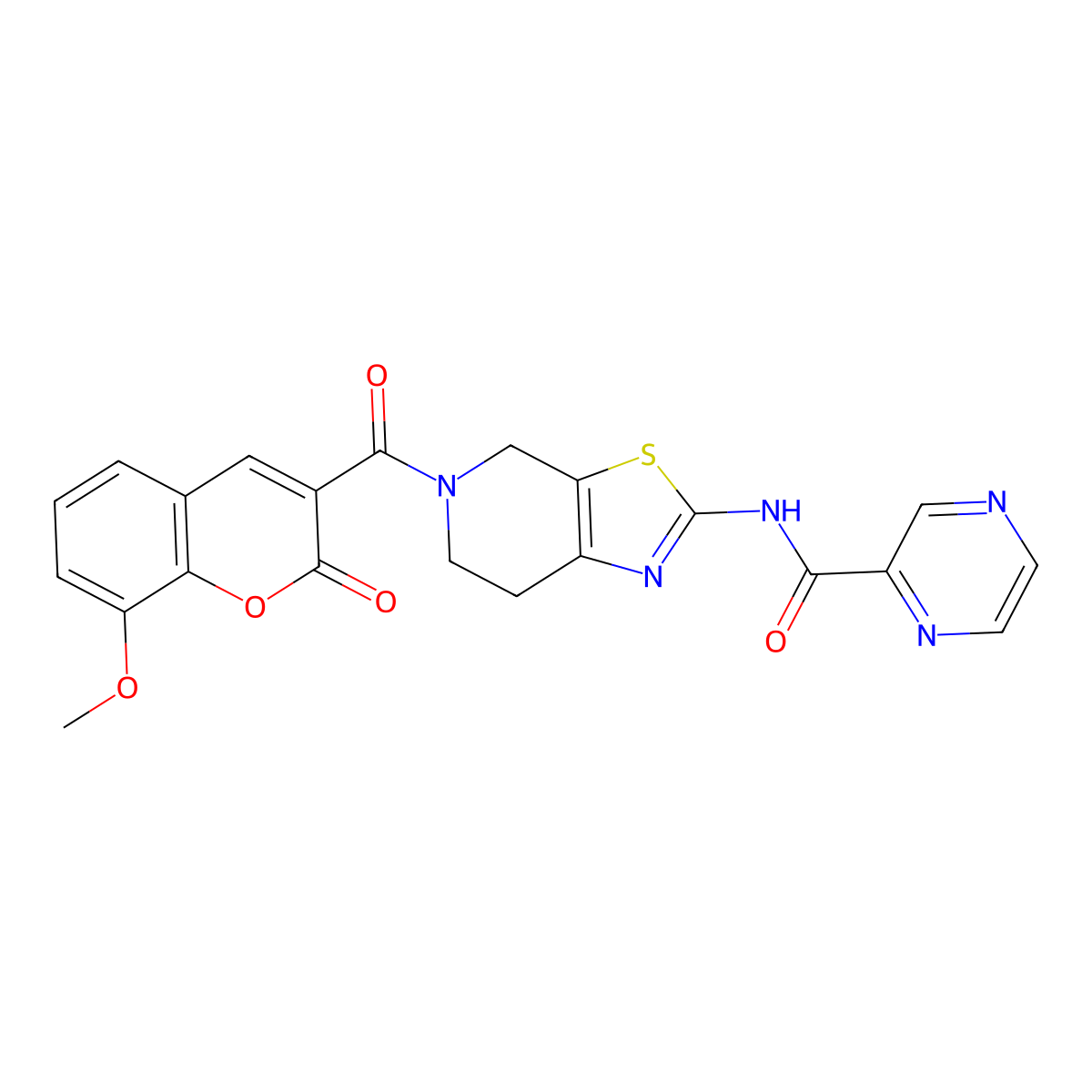 N-(5-(8-methoxy-2-oxo-2H-chromene-3-carbonyl)-4,5,6,7-tetrahydrothiazolo[5,4-c]pyridin-2-yl)pyrazine-2-carboxamide molecular structure, CAS 1351631-75-8