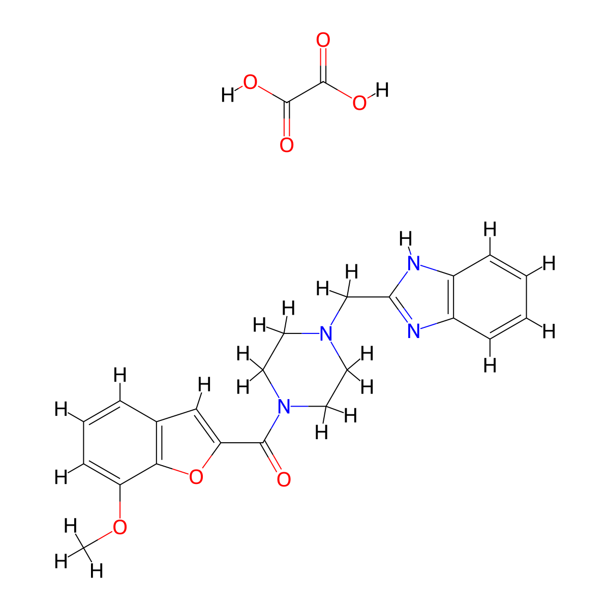 (4-((1H-benzo[d]imidazol-2-yl)methyl)piperazin-1-yl)(7-methoxybenzofuran-2-yl)methanone oxalate molecular structure, CAS 1351631-76-9