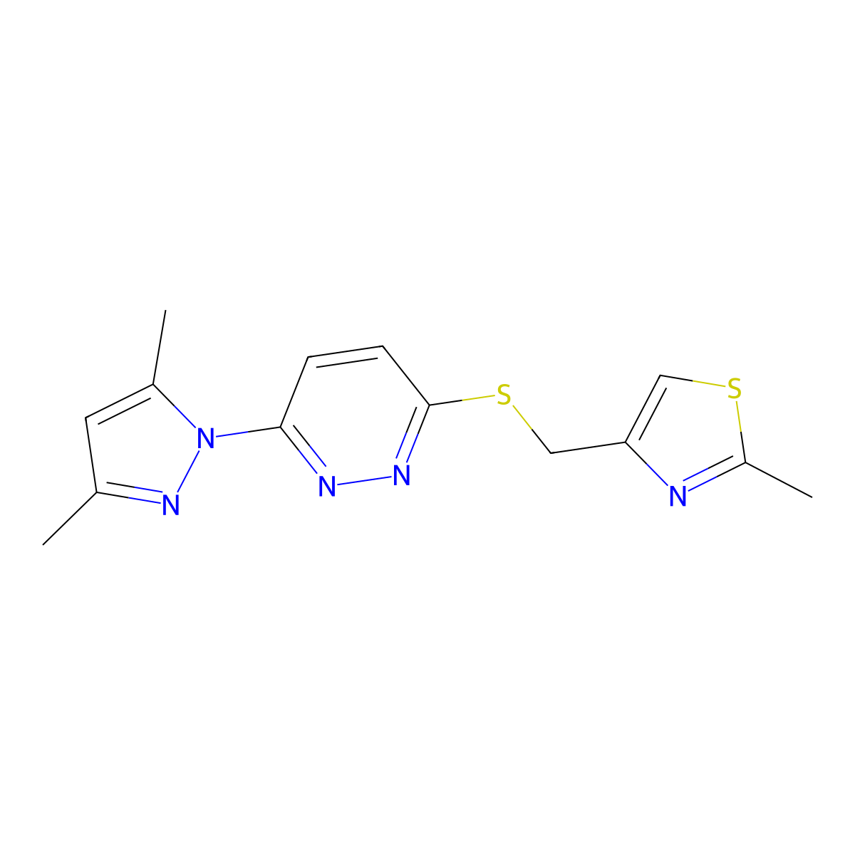 4-(((6-(3,5-dimethyl-1H-pyrazol-1-yl)pyridazin-3-yl)thio)methyl)-2-methylthiazole molecular structure, CAS 1351631-85-0