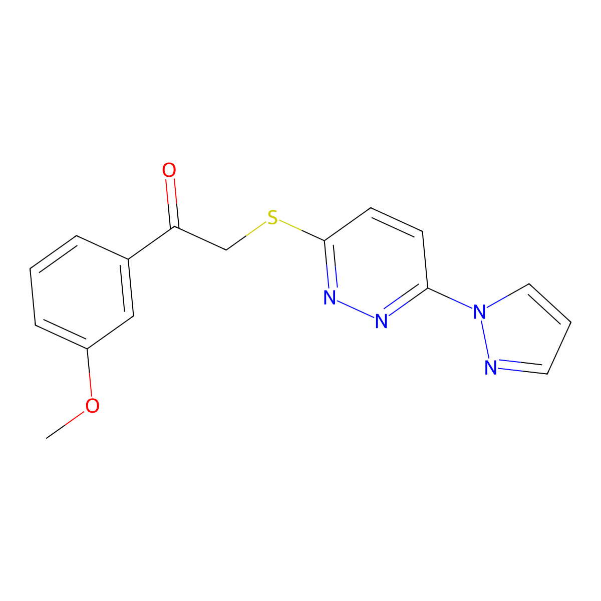 2-((6-(1H-pyrazol-1-yl)pyridazin-3-yl)thio)-1-(3-methoxyphenyl)ethanone molecular structure, CAS 1351631-92-9