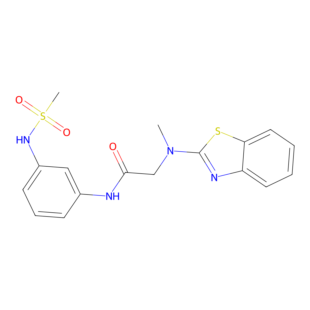 2-(benzo[d]thiazol-2-yl(methyl)amino)-N-(3-(methylsulfonamido)phenyl)acetamide molecular structure, CAS 1351631-95-2