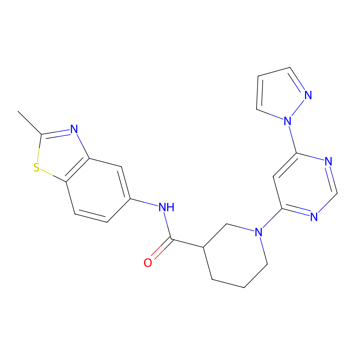 N-(2-methyl-1,3-benzothiazol-5-yl)-1-[6-(1H-pyrazol-1-yl)pyrimidin-4-yl]piperidine-3-carboxamide molecular structure, CAS 1351631-96-3