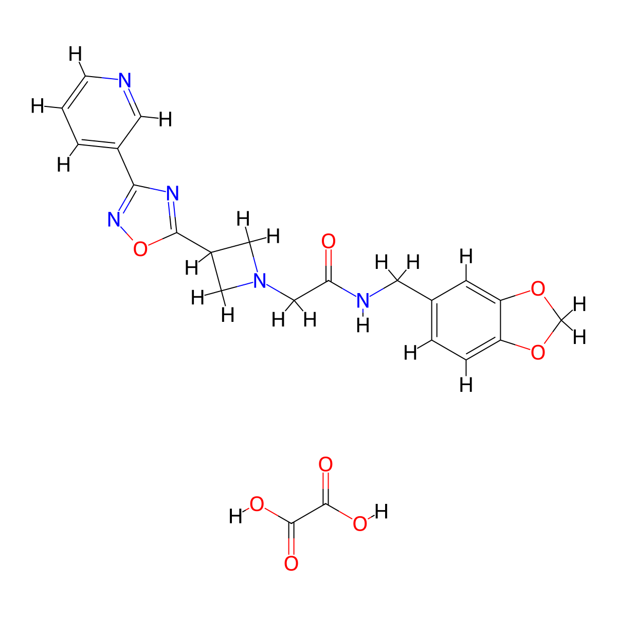 N-(benzo[d][1,3]dioxol-5-ylmethyl)-2-(3-(3-(pyridin-3-yl)-1,2,4-oxadiazol-5-yl)azetidin-1-yl)acetamide oxalate molecular structure, CAS 1351631-97-4