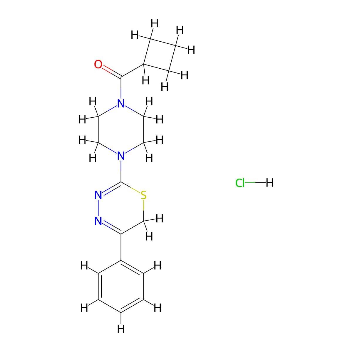 cyclobutyl(4-(5-phenyl-6H-1,3,4-thiadiazin-2-yl)piperazin-1-yl)methanone hydrochloride molecular structure, CAS 1351632-00-2