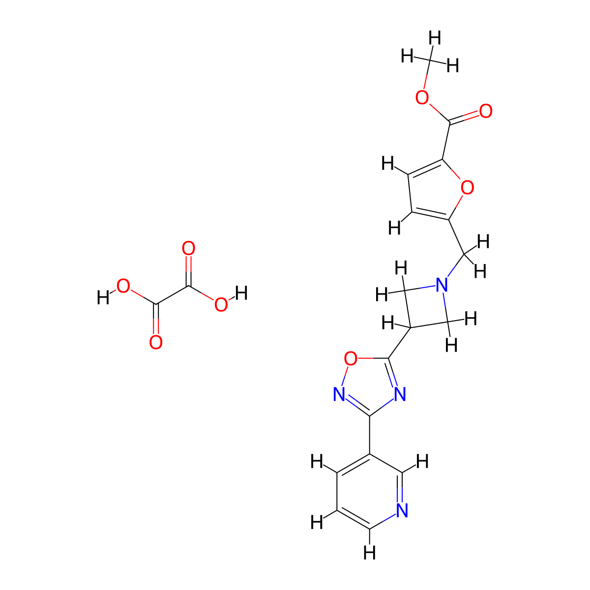 Methyl 5-((3-(3-(pyridin-3-yl)-1,2,4-oxadiazol-5-yl)azetidin-1-yl)methyl)furan-2-carboxylate oxalate molecular structure, CAS 1351632-02-4