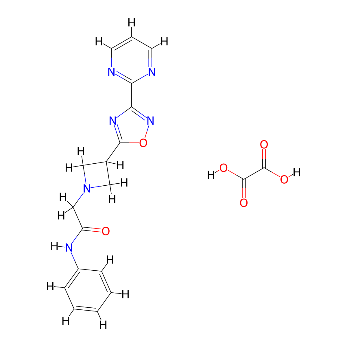 N-phenyl-2-(3-(3-(pyrimidin-2-yl)-1,2,4-oxadiazol-5-yl)azetidin-1-yl)acetamide oxalate molecular structure, CAS 1351632-05-7