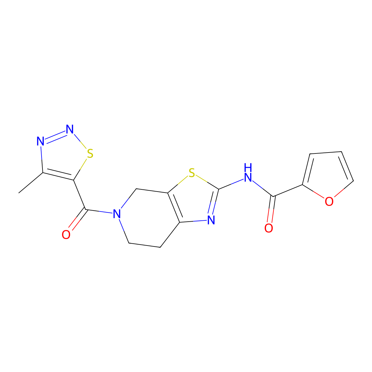 N-(5-(4-methyl-1,2,3-thiadiazole-5-carbonyl)-4,5,6,7-tetrahydrothiazolo[5,4-c]pyridin-2-yl)furan-2-carboxamide molecular structure, CAS 1351632-06-8