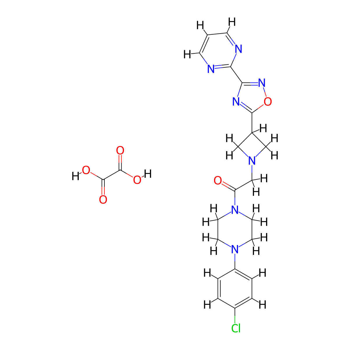 1-(4-(4-Chlorophenyl)piperazin-1-yl)-2-(3-(3-(pyrimidin-2-yl)-1,2,4-oxadiazol-5-yl)azetidin-1-yl)ethanone oxalate molecular structure, CAS 1351632-10-4