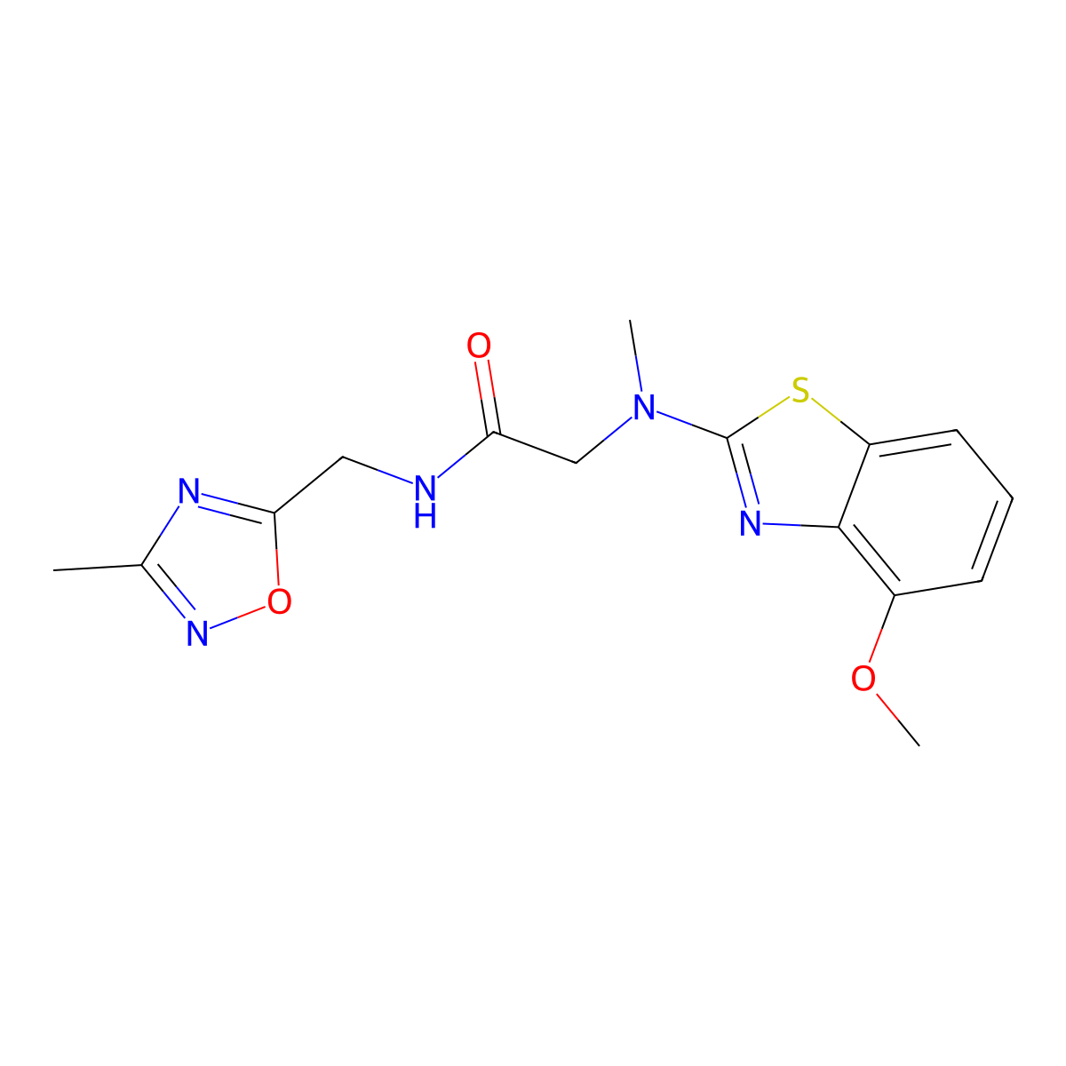 2-((4-methoxybenzo[d]thiazol-2-yl)(methyl)amino)-N-((3-methyl-1,2,4-oxadiazol-5-yl)methyl)acetamide molecular structure, CAS 1351632-12-6