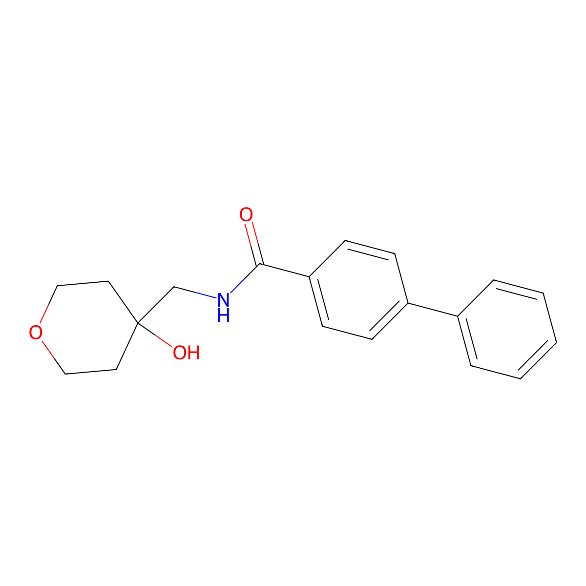 N-((4-hydroxytetrahydro-2H-pyran-4-yl)methyl)-[1,1'-biphenyl]-4-carboxamide molecular structure, CAS 1351632-19-3