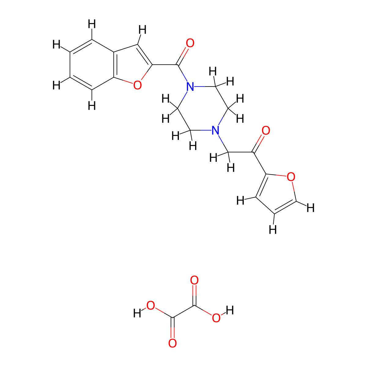 2-(4-(Benzofuran-2-carbonyl)piperazin-1-yl)-1-(furan-2-yl)ethanone oxalate molecular structure, CAS 1351632-22-8