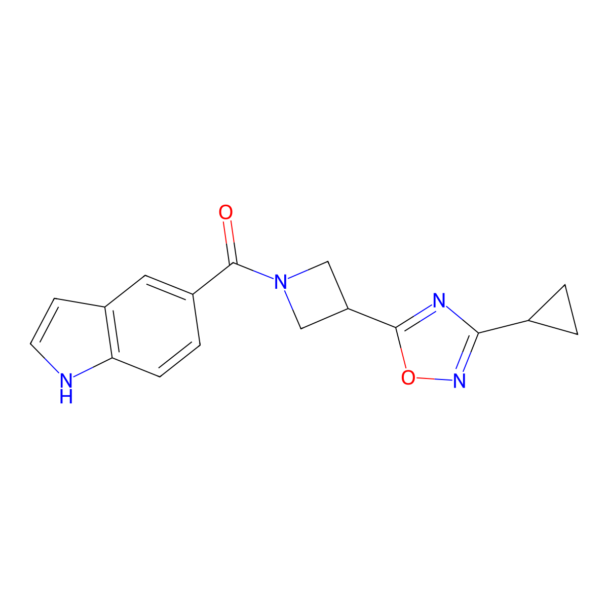 (3-(3-cyclopropyl-1,2,4-oxadiazol-5-yl)azetidin-1-yl)(1H-indol-5-yl)methanone molecular structure, CAS 1351632-24-0